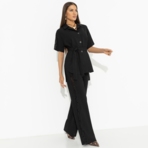 Брючный костюм Престижная номинация (черный, 2 в 1, с поясом). Состав: 50% лен, 48% п/э, 2% спандекс