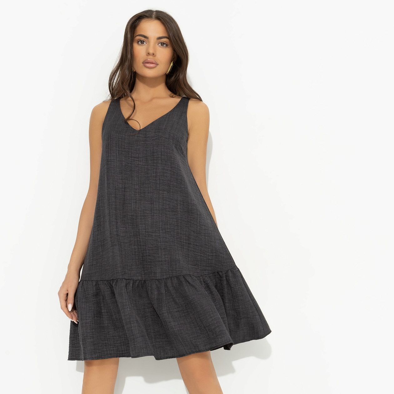 Сарафан Динамичный стиль (серый). Состав: 80% п/э, 15% лен, 5% эластан