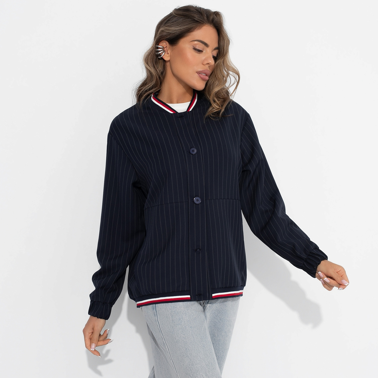 Бомбер Любуйся мной (синий). Состав: 60% полиэстер, 37% вискоза, 3% спандекс