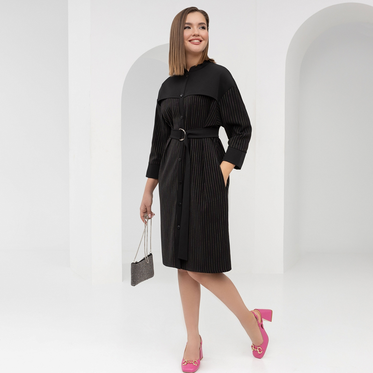 Платье Идеальный фасон (модница, с поясом). Состав: 96% п/э, 4% эластан