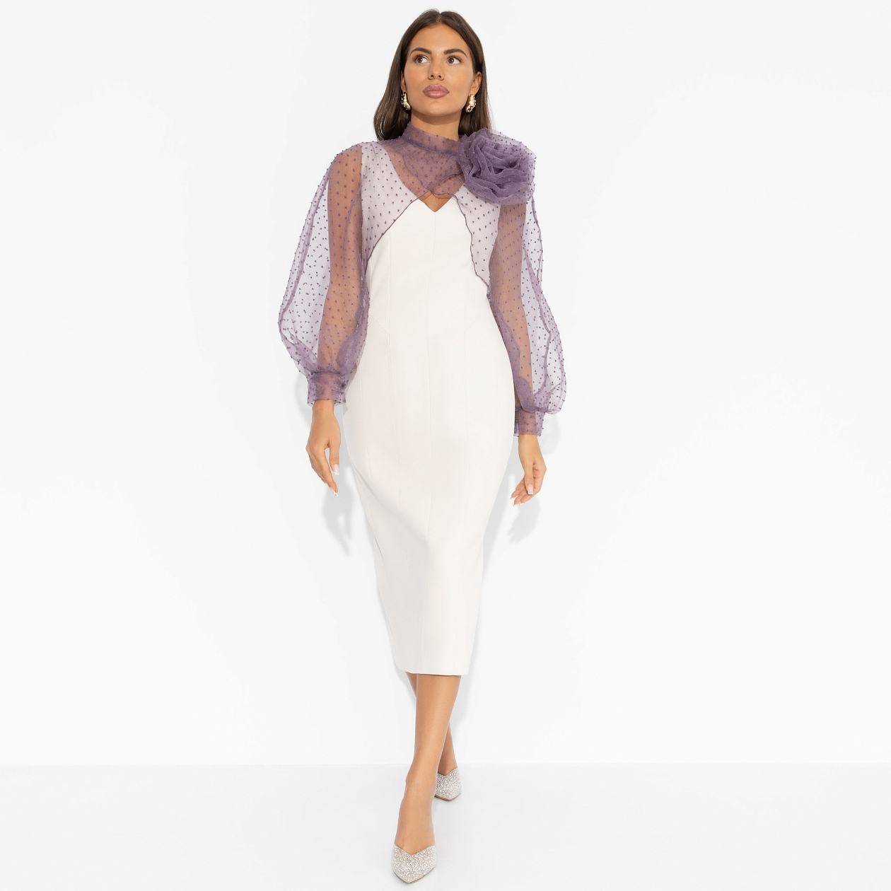 Болеро Деловой взгляд (сиреневое, с брошкой). Состав: 100% полиэстер