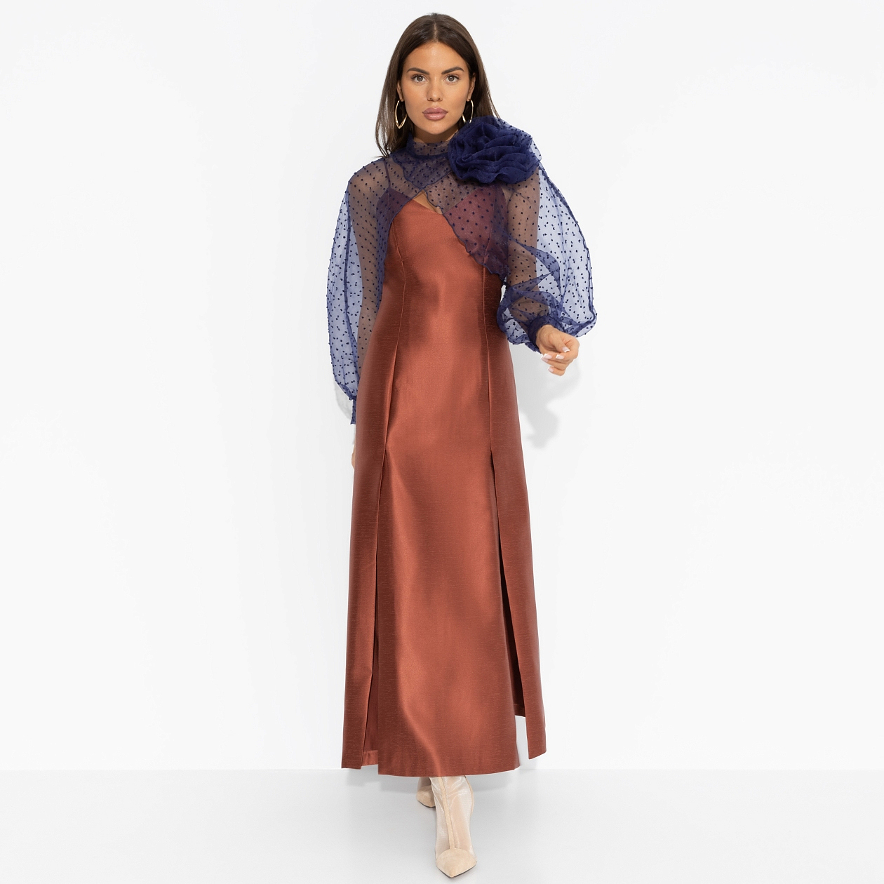 Болеро Деловой взгляд (синее, с брошкой). Состав: 100% полиэстер