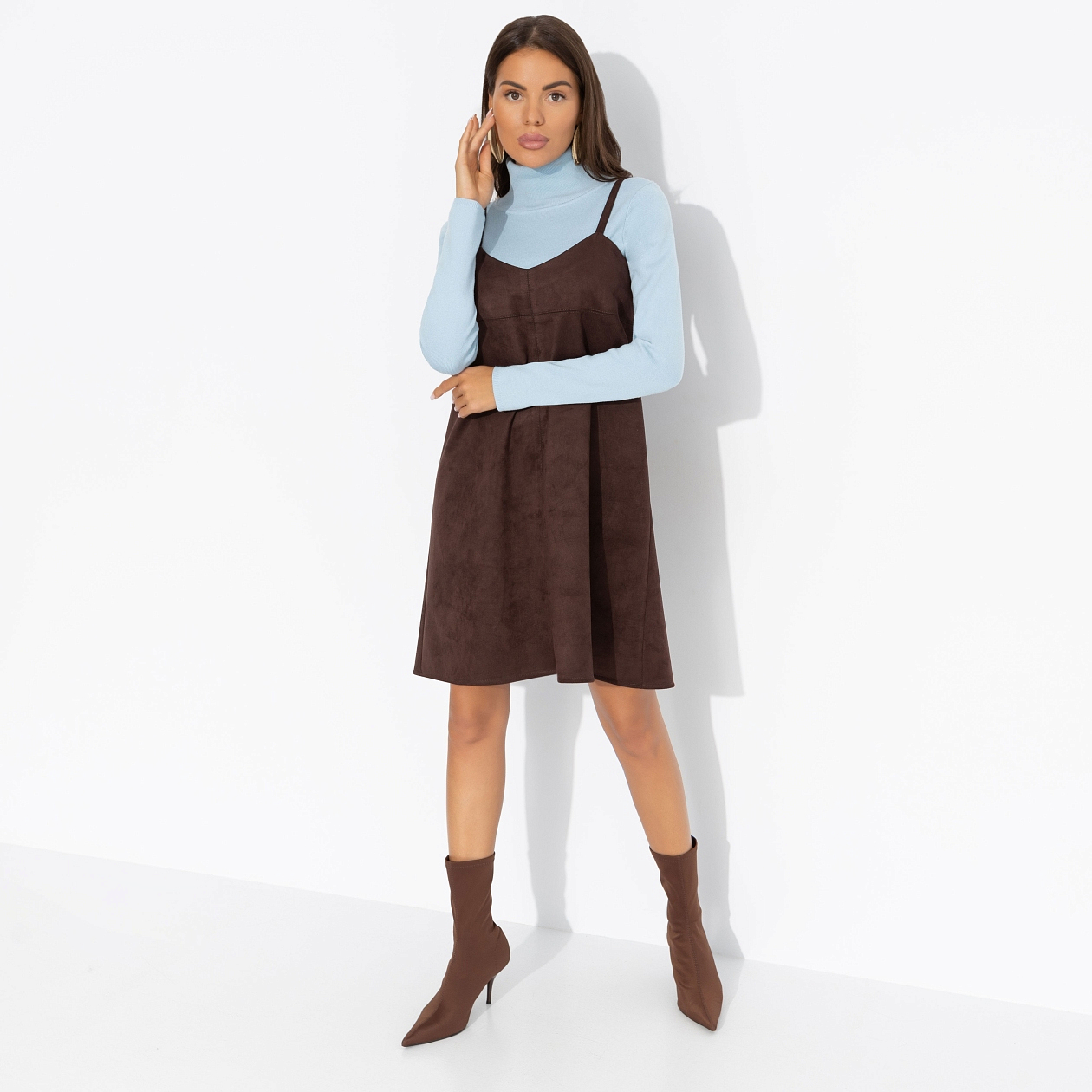 Сарафан Стильный интерес (коричневый). Состав: 95% полиэстер, 5% спандекс