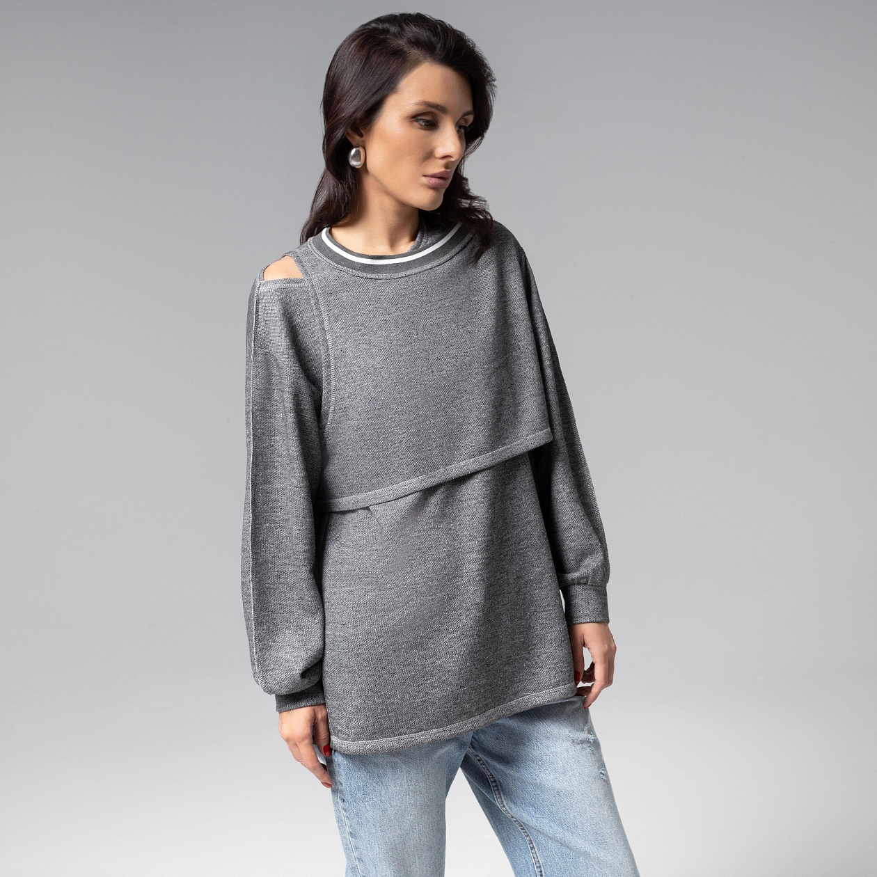 Лонгслив Преданная стилю (grey, 2 в 1). Состав: 60% хлопок, 35% п/э, 5% спандекс