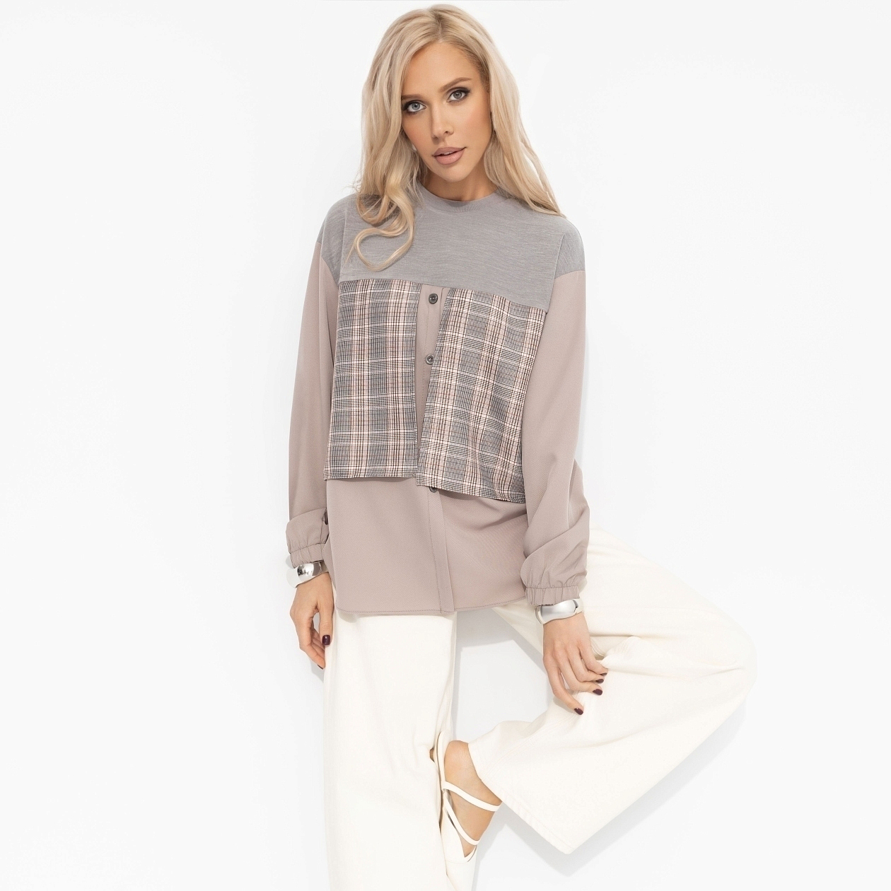 Стиль по-взрослому (бежевый). Состав: 65% полиэстер, 30% вискоза, 5% спандекс