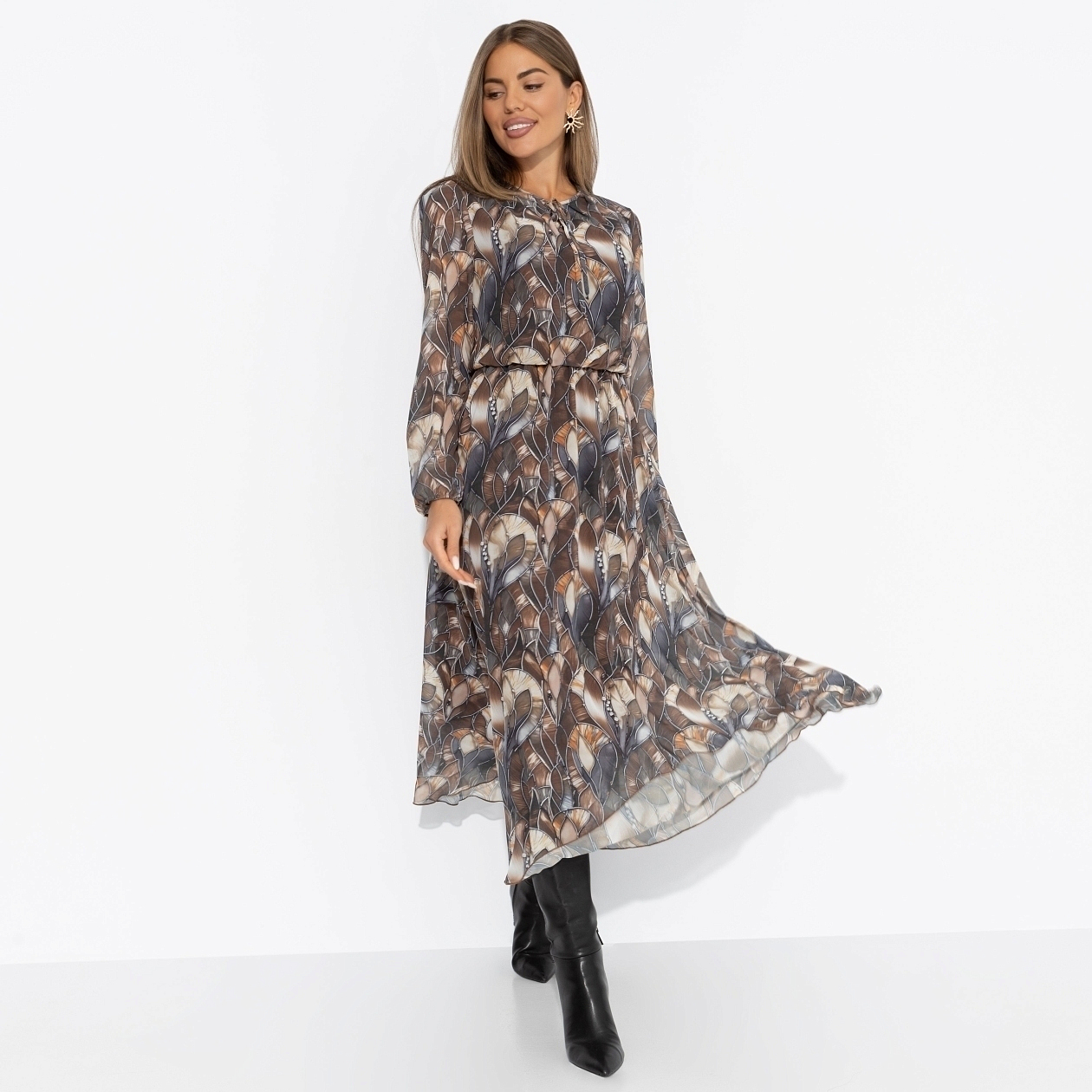 Платье Летящие мгновения (brown). Состав: 100% п/э
