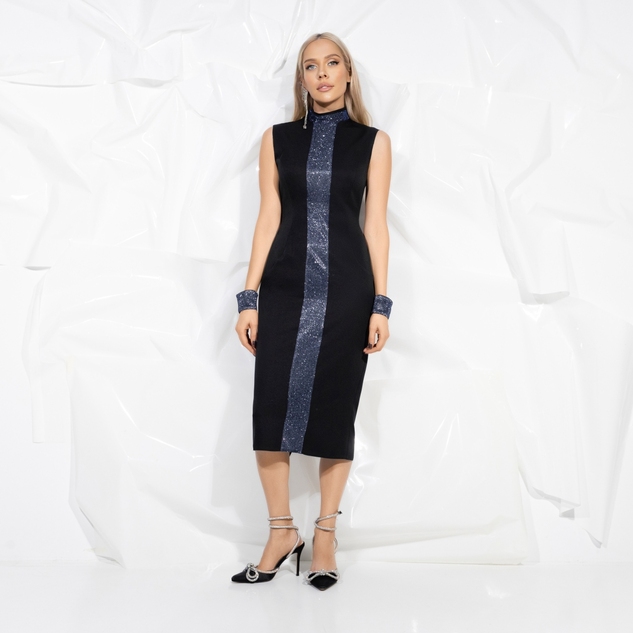 Платье-футляр Поцелуй удачи (blue, с манжетами) 