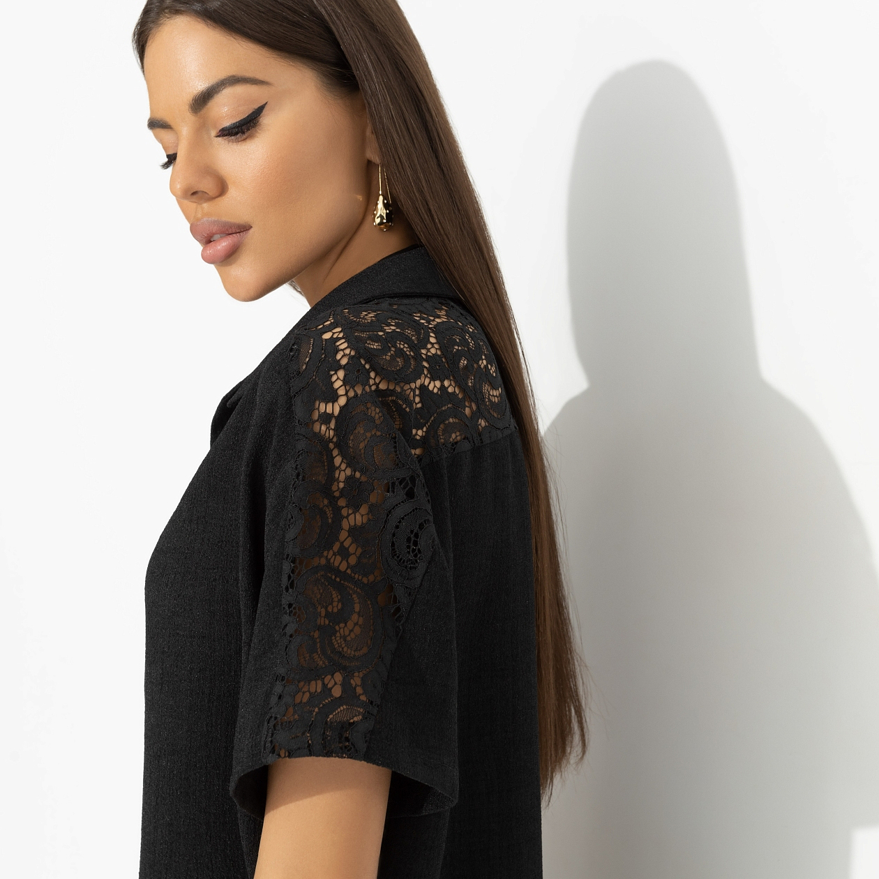 Брючный костюм Престижная номинация (черный, 2 в 1, с поясом). Состав: 50% лен, 48% п/э, 2% спандекс