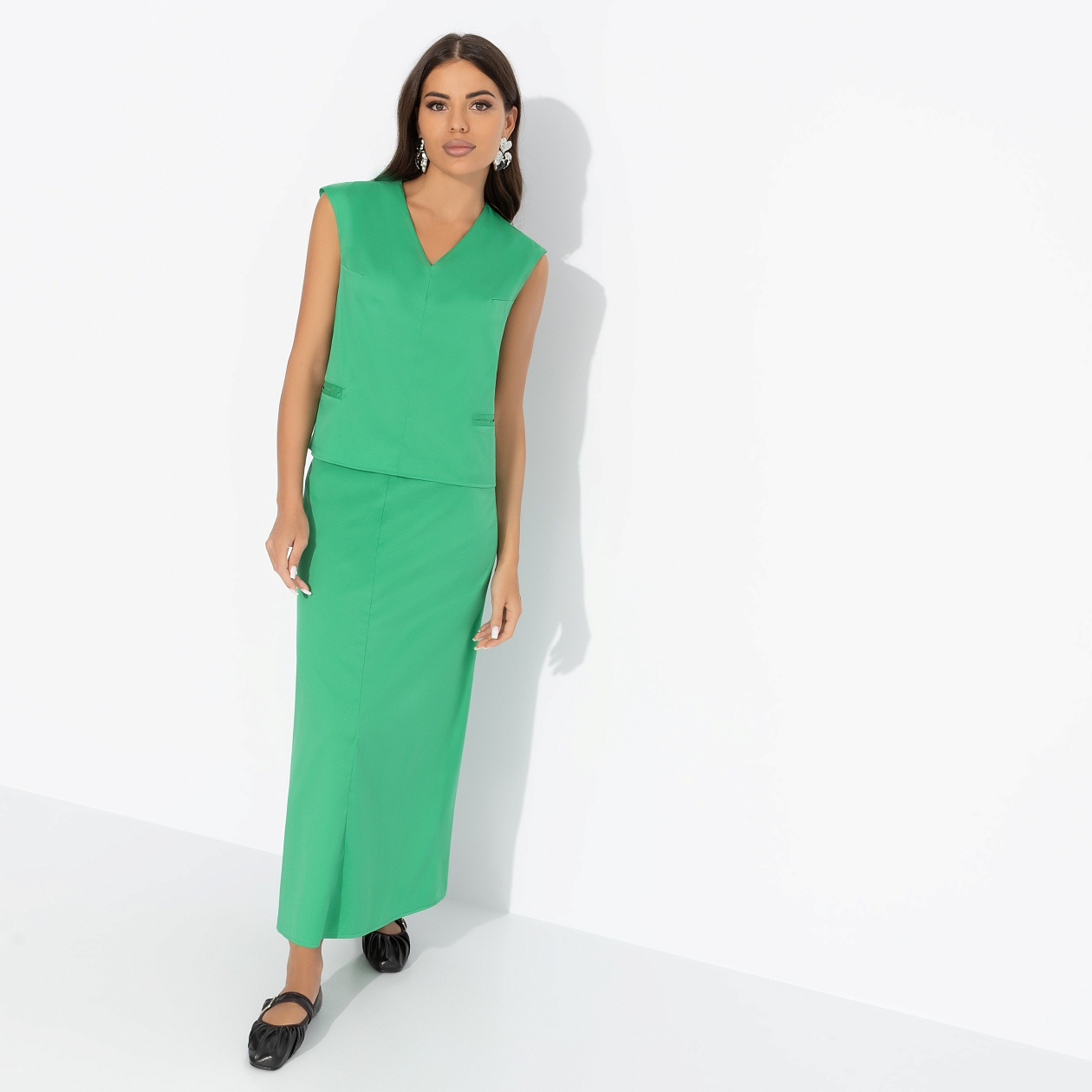 Костюм с юбкой Подход со вкусом (green, 2 в 1). Состав: 65% п/э, 30% вискоза, 5% спандекс