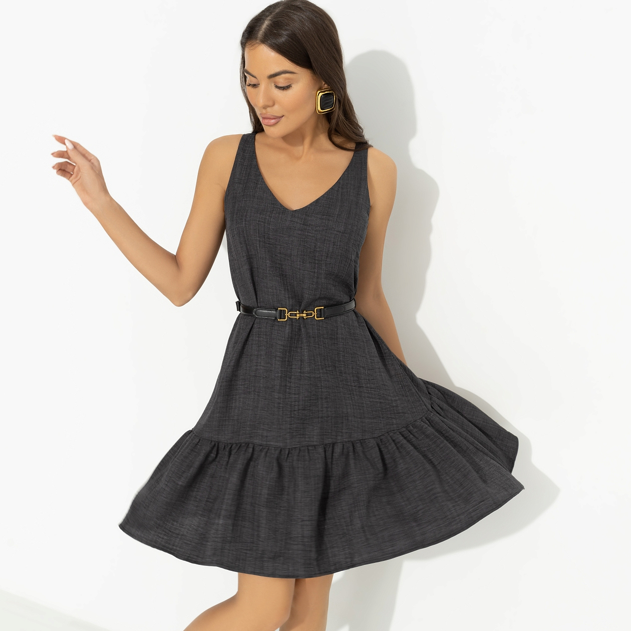 Сарафан Динамичный стиль (серый). Состав: 80% п/э, 15% лен, 5% эластан