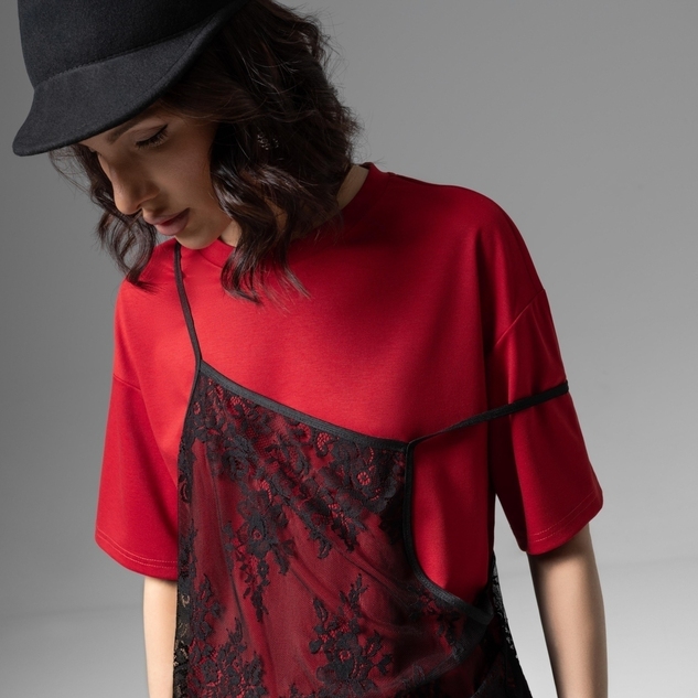 Футболка Модный тандем (красный 2 в 1) 