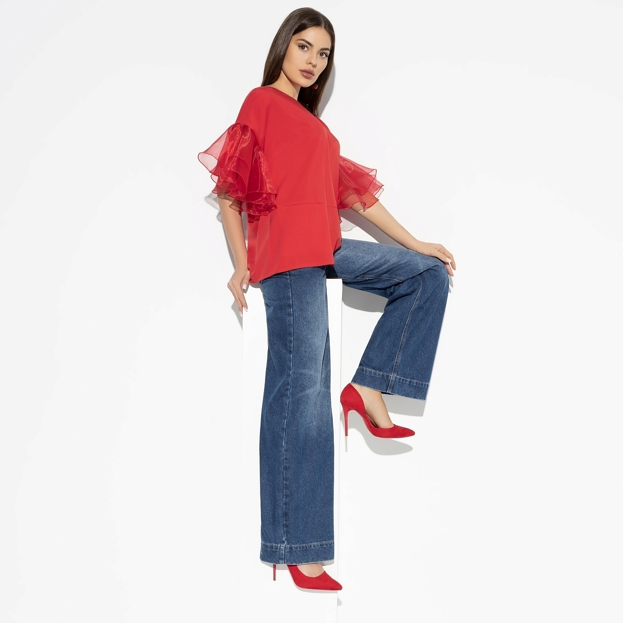 Блуза Кокетка в образе (red star). Состав: 95% п/э, 5% эластан