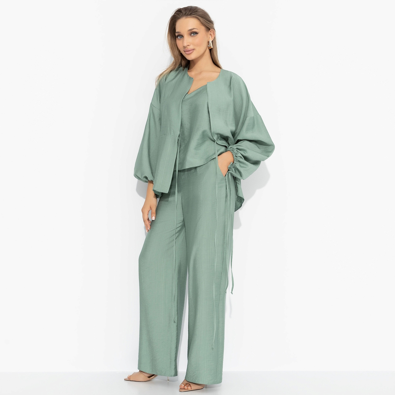 Брючный комплект Приручённый шик (3 в 1, зеленый). Состав: 100% хлопок