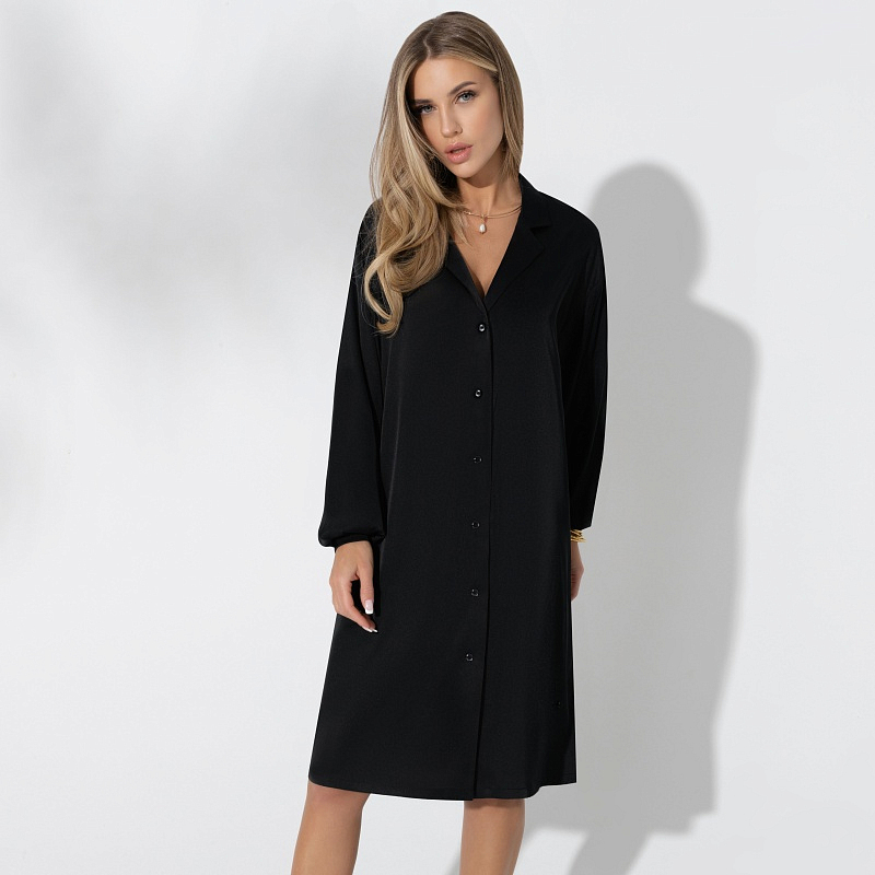 Платье-рубашка Сияние шелка (найт, с поясом). Состав: 97% полиэстер, 3% спандекс