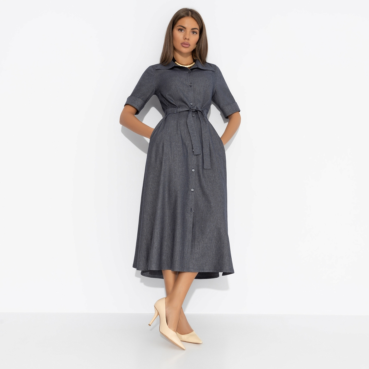 Платье День обещает быть стильным (с поясом). Состав: 75% полиэстер, 20% вискоза, 5% эластан