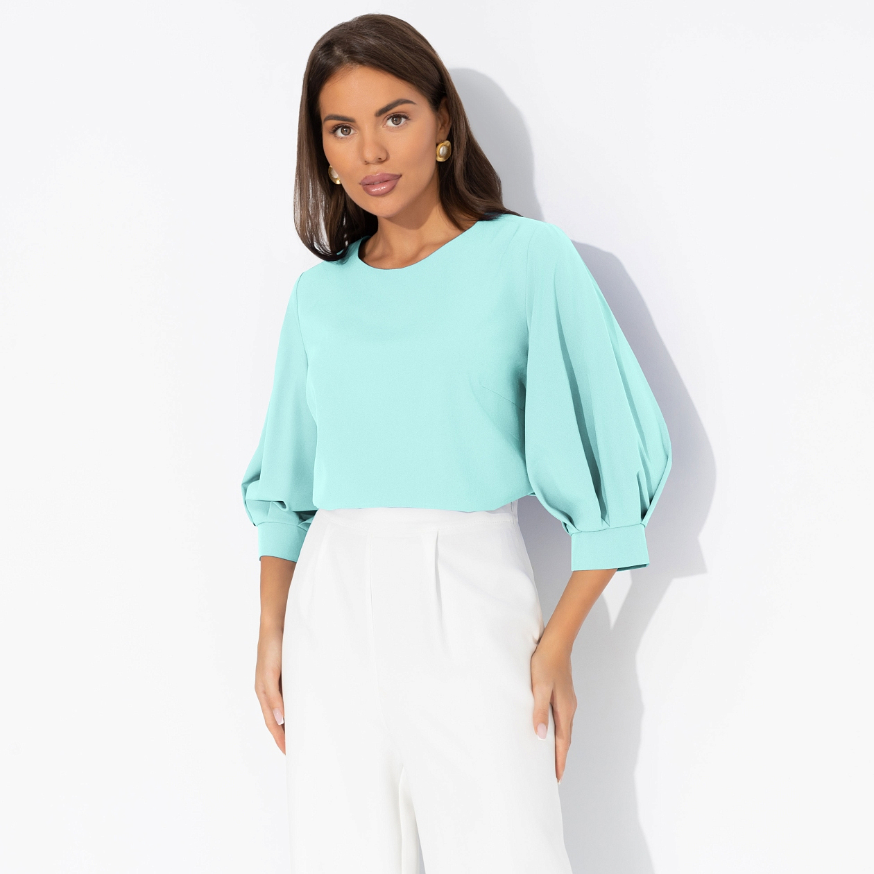 Блуза Предвкушение встречи (тиффани). Состав: 95% п/э, 5% эластан