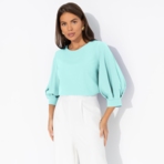 Блуза Предвкушение встречи (тиффани). Состав: 95% п/э, 5% эластан