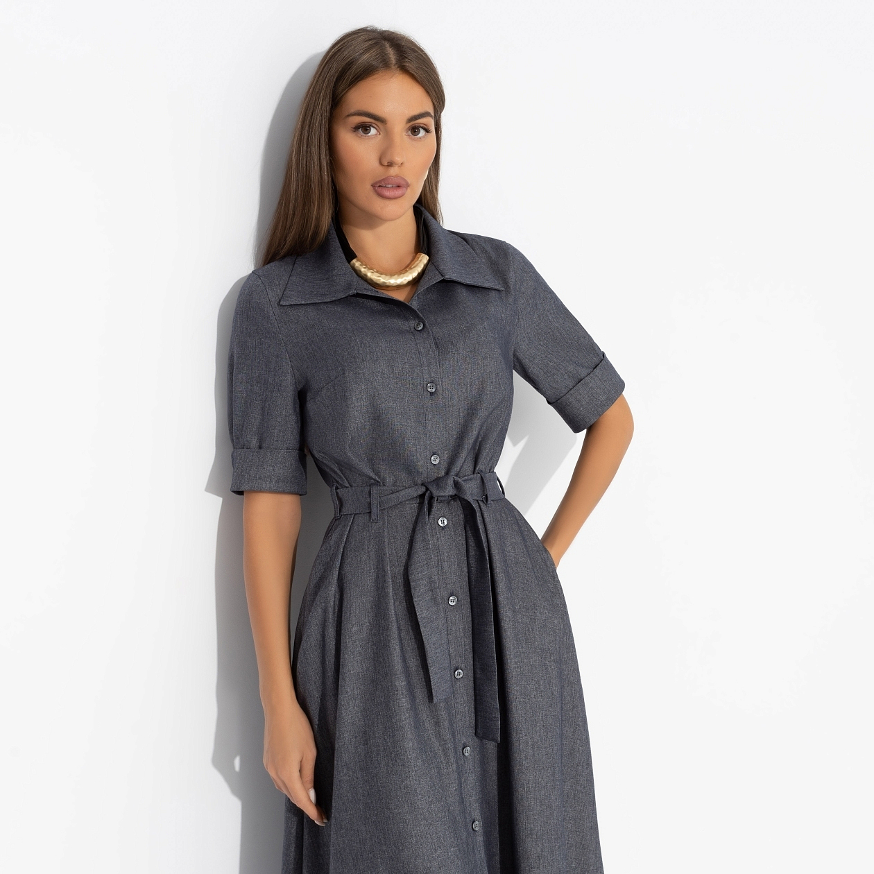 Платье День обещает быть стильным (с поясом). Состав: 75% полиэстер, 20% вискоза, 5% эластан