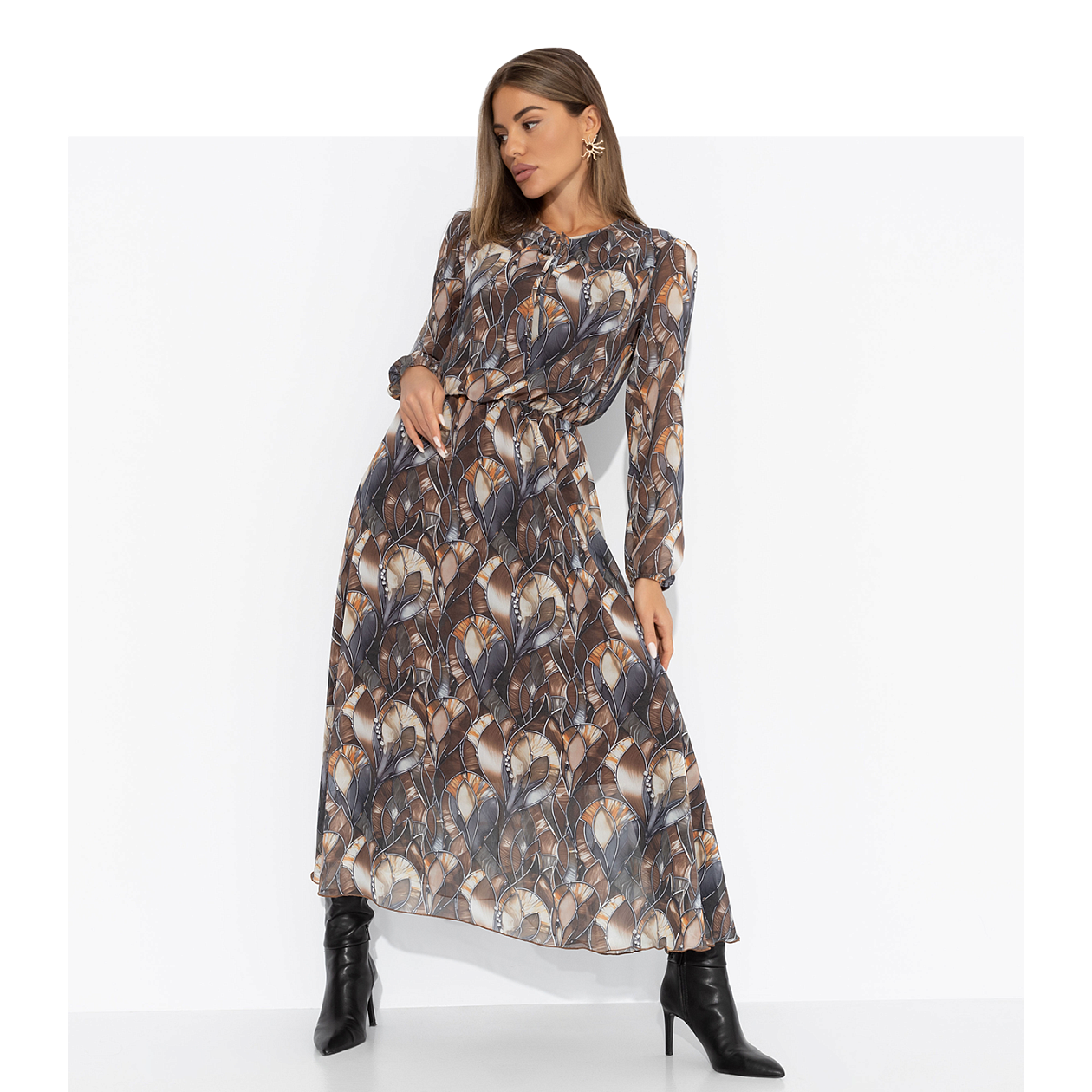 Платье Летящие мгновения (brown). Состав: 100% п/э