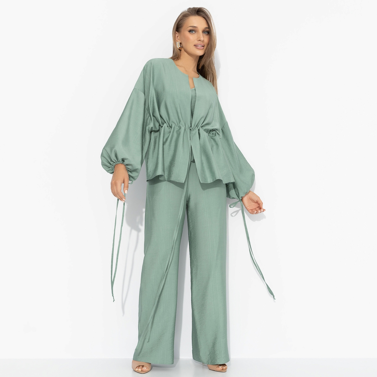 Брючный комплект Приручённый шик (3 в 1, зеленый). Состав: 100% хлопок