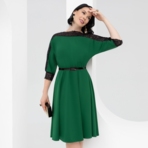 Платье Парижский десерт (изумруд, с ремешком). Состав: 65% п/э, 30% вискоза, 5% эластан