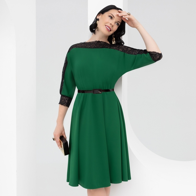Платье Парижский десерт (изумруд, с ремешком) 