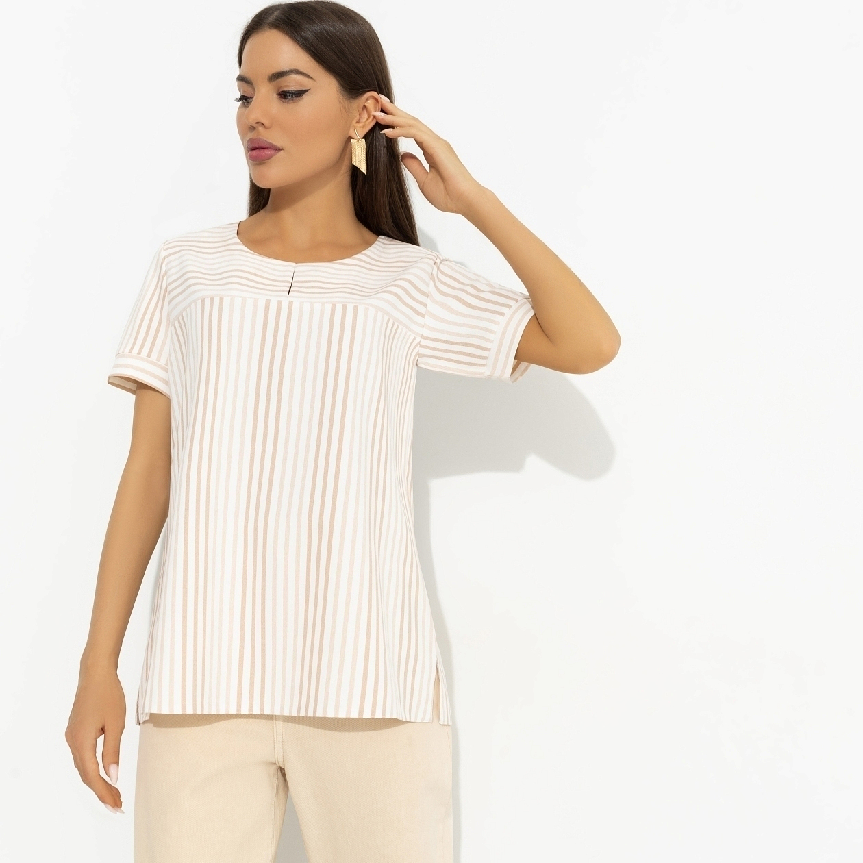 Туника Лучше некуда (в полоску). Состав: 80% п/э, 15% лен, 5% эластан