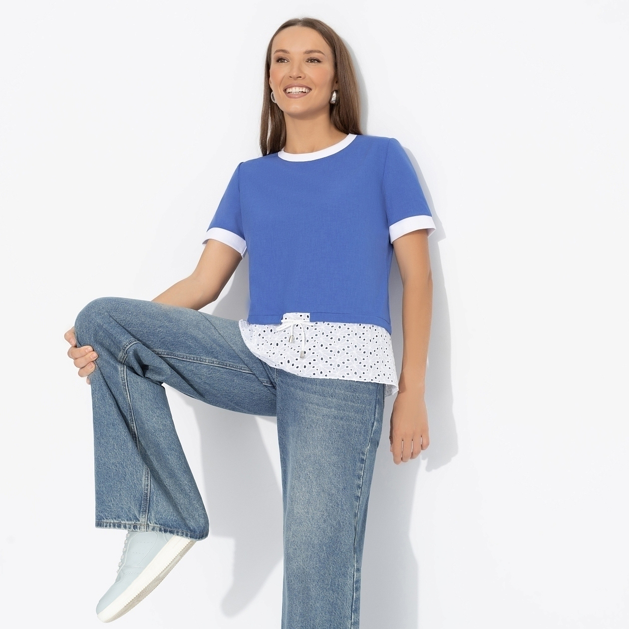 Футболка Романтика с перчинкой (синяя). Состав: 80% п/э, 15% лен, 5% эластан