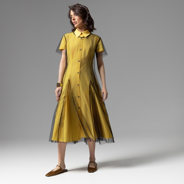 Платье-рубашка Стильное самообладание (желтое, 2 в 1)
