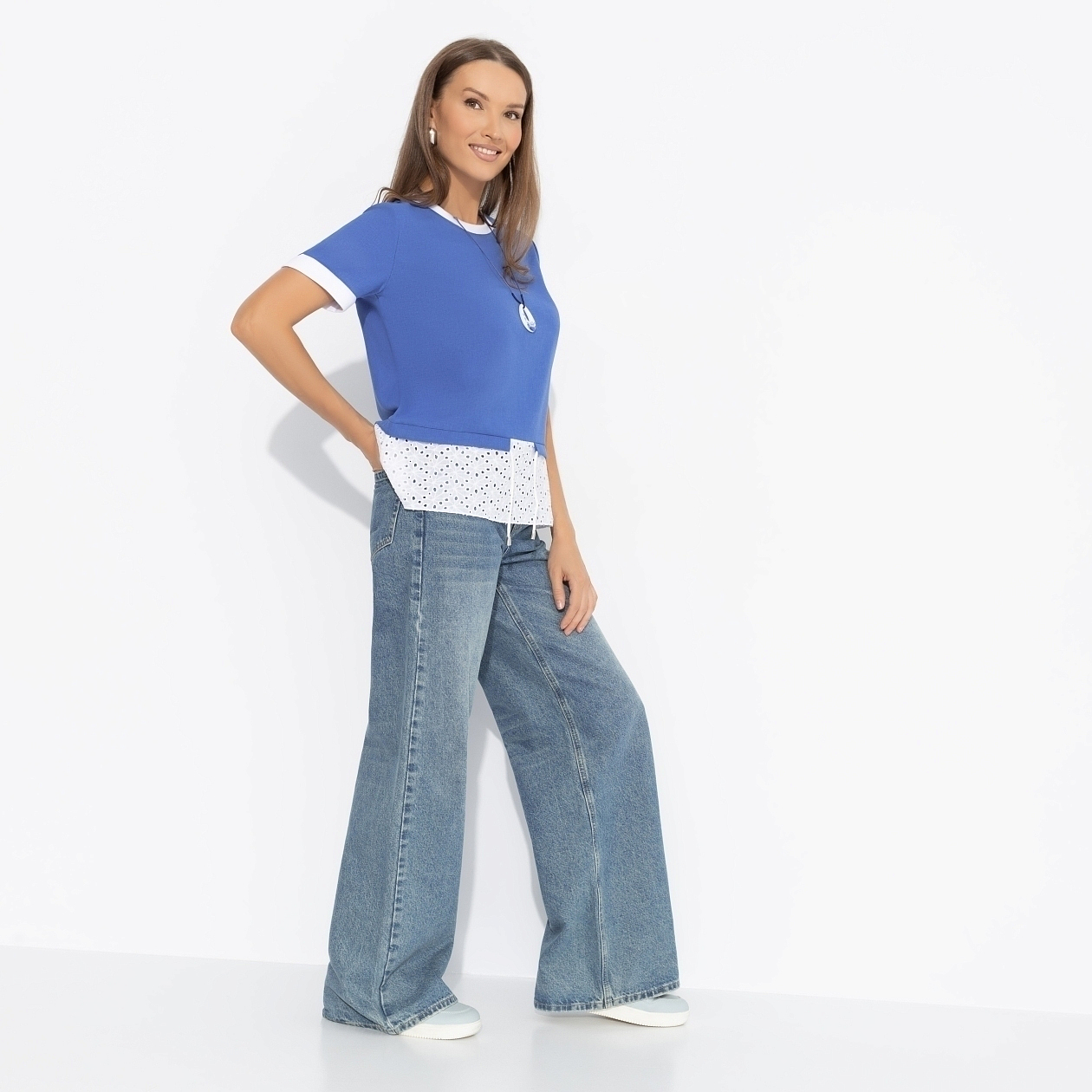 Футболка Романтика с перчинкой (синяя). Состав: 80% п/э, 15% лен, 5% эластан