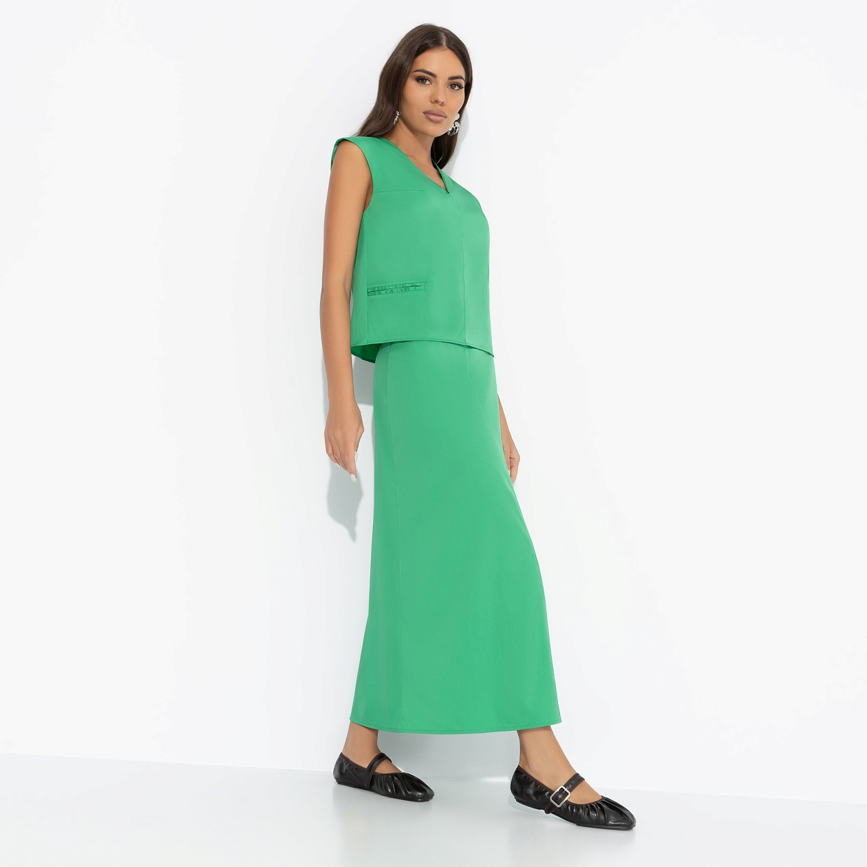 Костюм с юбкой Подход со вкусом (green, 2 в 1). Состав: 65% п/э, 30% вискоза, 5% спандекс