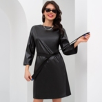 Платье Свободный полет (блэк, с поясом). Состав: 70% п/э, 30% вискоза