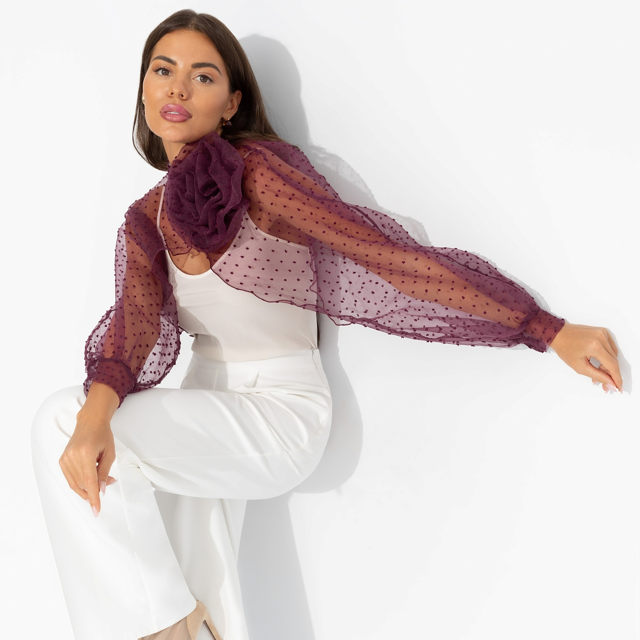 Болеро Деловой взгляд (бордовое, с брошкой). Состав: 100% полиэстер