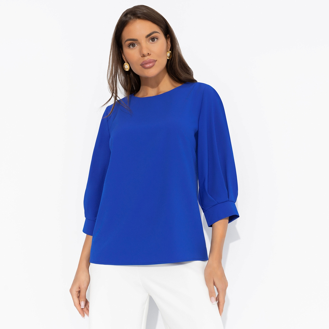 Блуза Предвкушение встречи (синяя). Состав: 95% полиэстер, 5% эластан