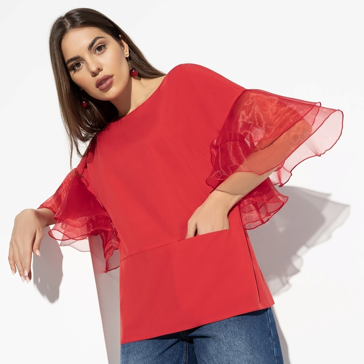 Блуза Кокетка в образе (red star). Состав: 95% п/э, 5% эластан
