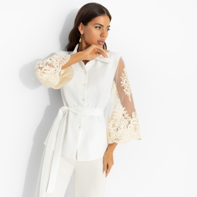 Жакет Даю автограф (айвори, с поясом) 