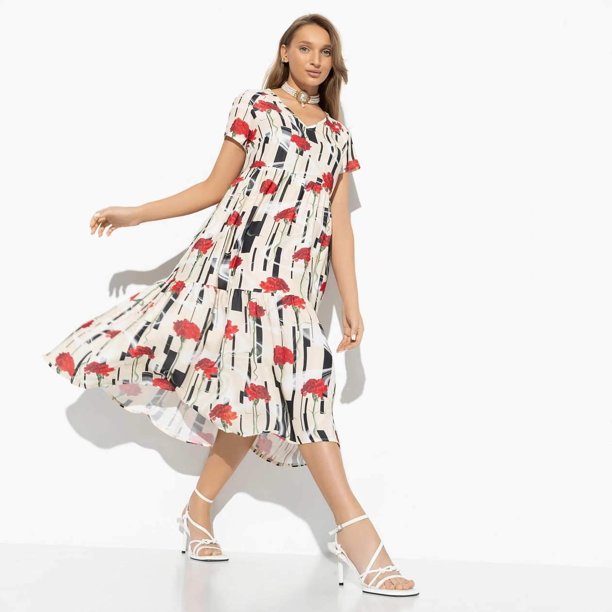 Платье Воздушная стихия (цветочная феерия). Состав: 80% п/э, 20% вискоза