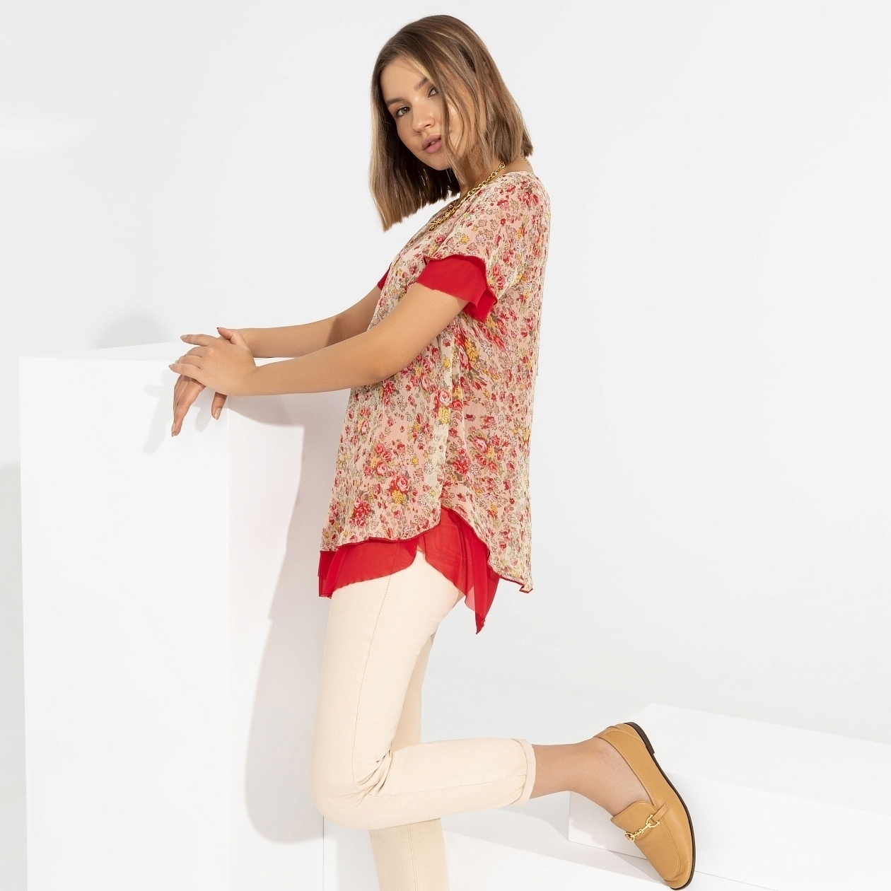 Блуза Тандем (flower). Состав: 95% п/э, 5% спандекс