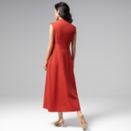 Платье Секреты утонченности (терракотовое). Состав: 40% полиэстер, 27% вискоза, 23% лён, 10% хлопок