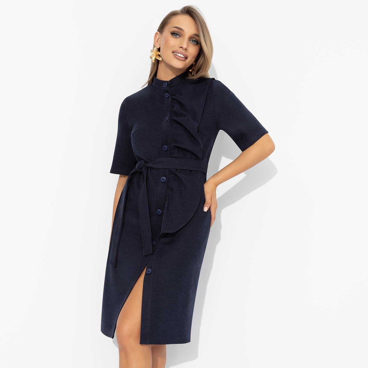 Платье Счастье свободы (blue, с поясом). Состав: 67% полиэстер, 30% вискоза, 3% спандекс