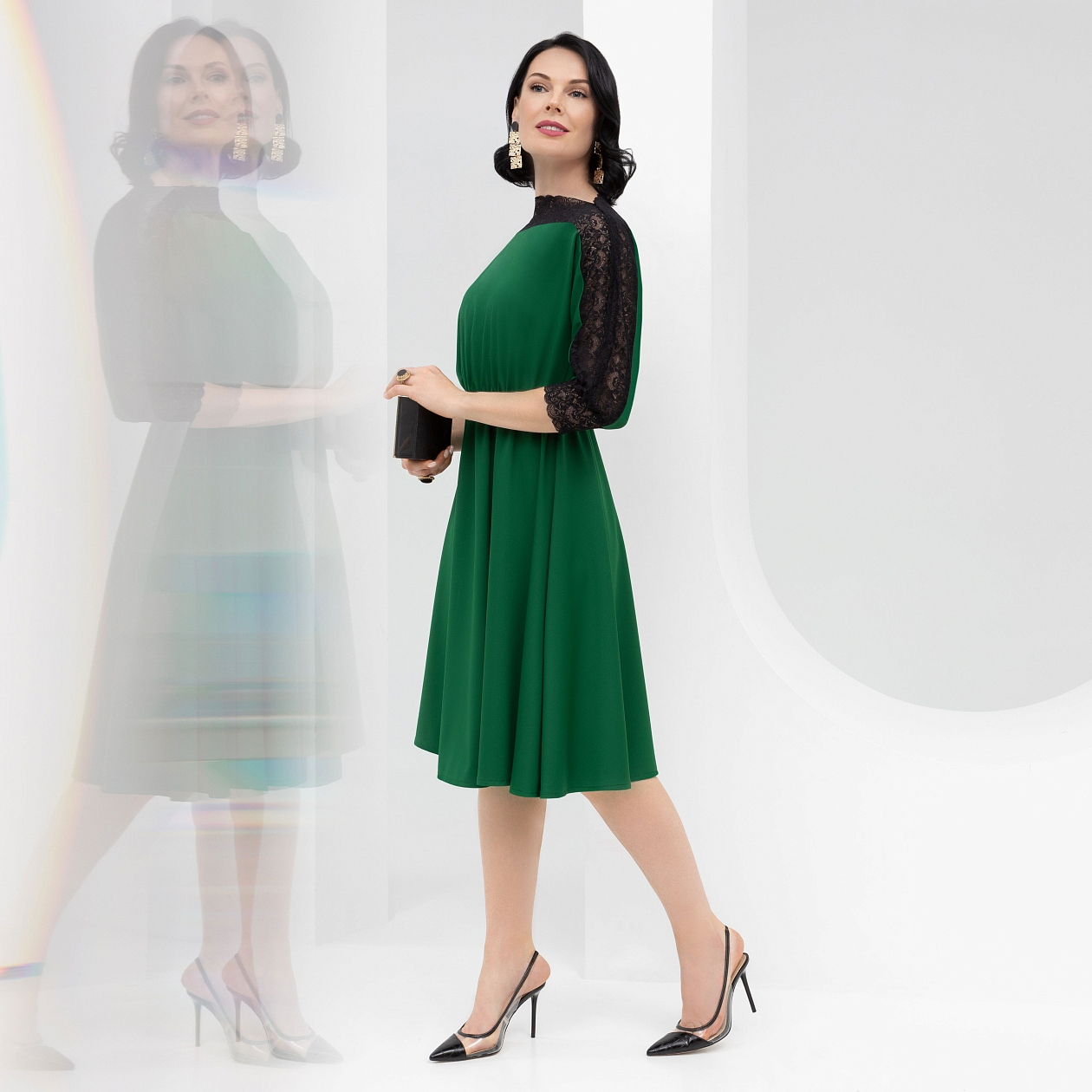 Платье Парижский десерт (изумруд, с ремешком). Состав: 65% п/э, 30% вискоза, 5% эластан