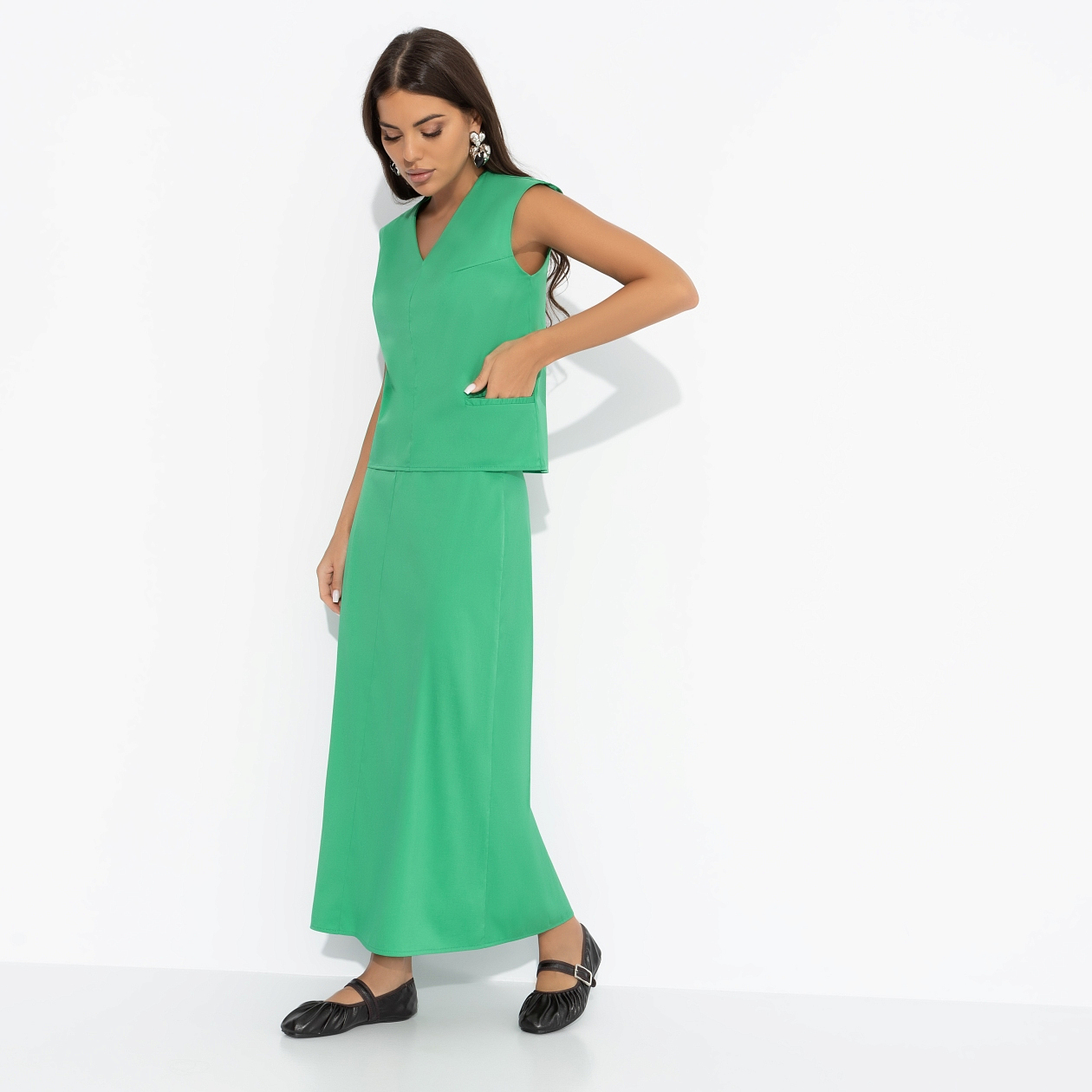 Костюм с юбкой Подход со вкусом (green, 2 в 1). Состав: 65% п/э, 30% вискоза, 5% спандекс