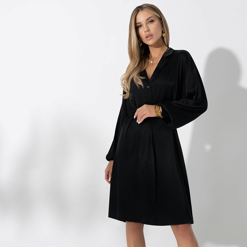 Платье-рубашка Сияние шелка (найт, с поясом). Состав: 97% полиэстер, 3% спандекс