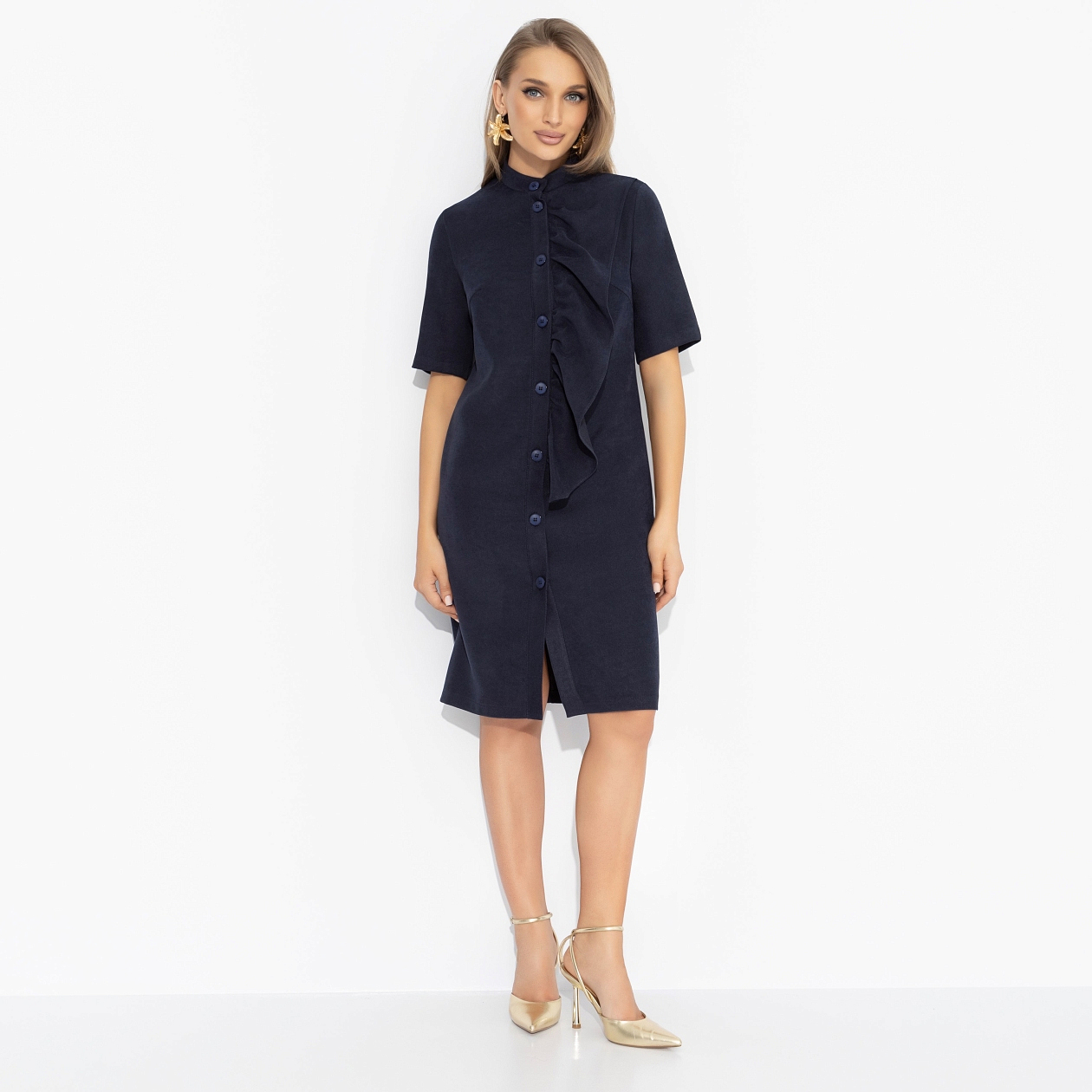 Платье Счастье свободы (blue, с поясом). Состав: 67% полиэстер, 30% вискоза, 3% спандекс