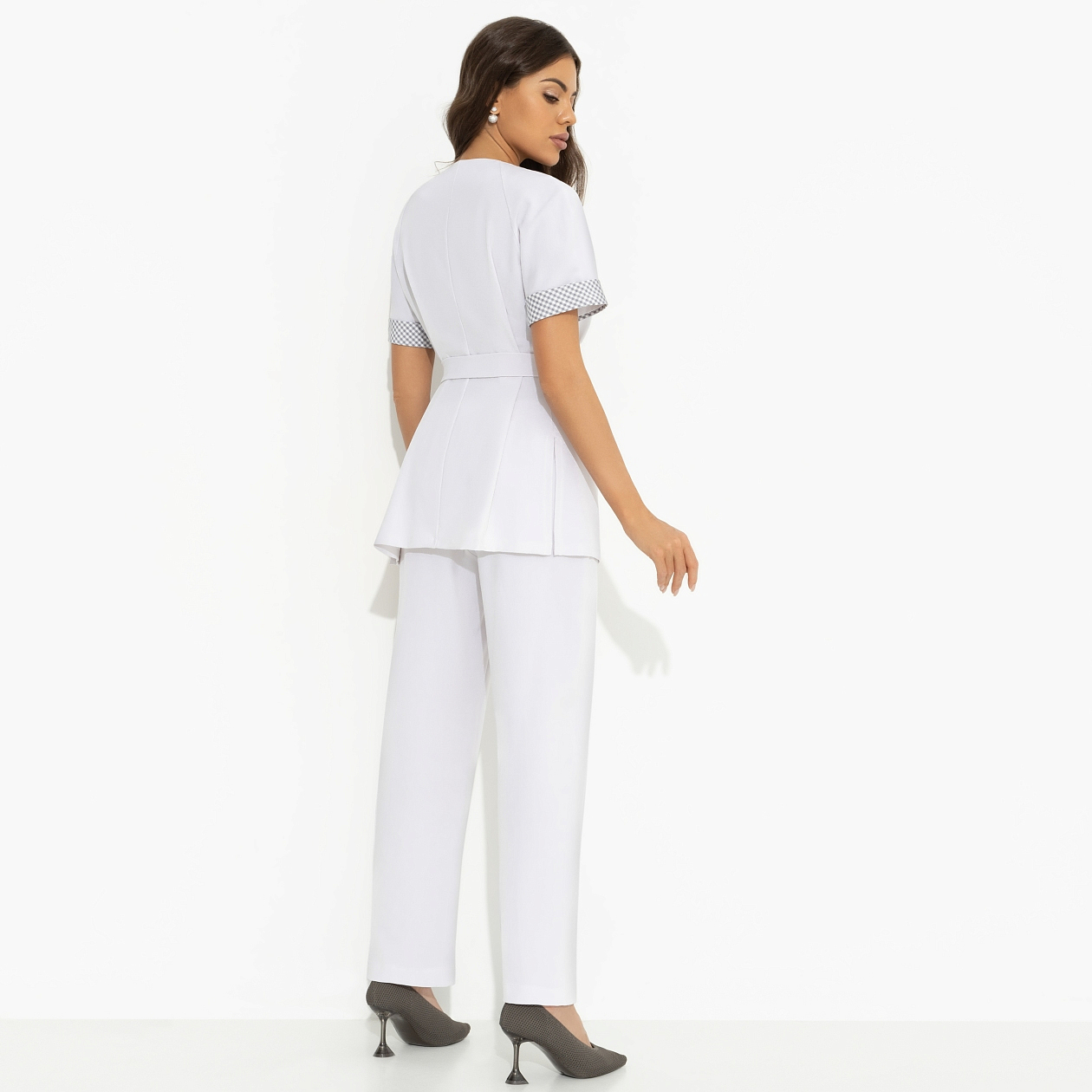 Брючный костюм Прогулки по Монмартру (grey, 2 в 1, с поясом). Состав: 55% полиэстер, 40% вискоза, 5% спандекс