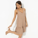 Сарафан Динамичный стиль (бежевый). Состав: 80% п/э, 15% лен, 5% эластан