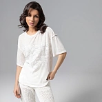 Футболка комбинированная с вышивкой Буду тебе сниться (айвори)