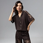 Рубашка комбинированный с кружевом Стильное дежавю (горький шоколад)